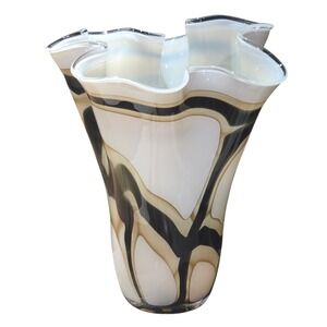 Art Glass Large Vase Handmade Ruffled Handkerchief Design‎ Abstract Decor 13.5"H